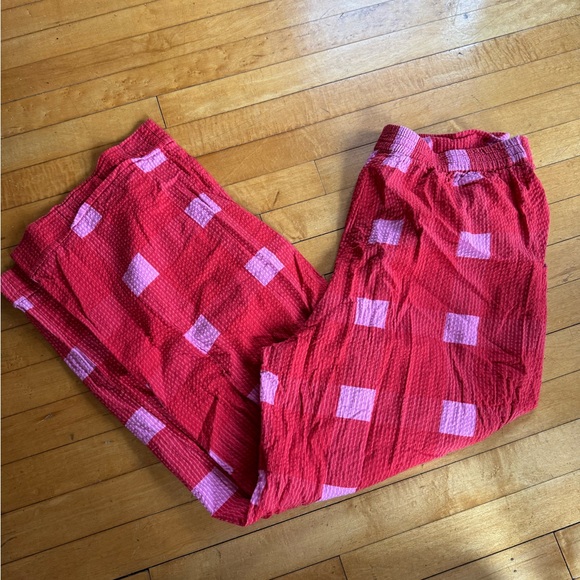Anthropologie Porridge Red and Pink Checkered Pleated Pants - Picture 2 of 4